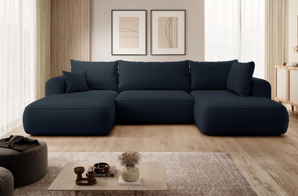WOHNLANDSCHAFT Ovo Dunkelblau Velours - Schwarz/Dunkelblau, Textil (380/95/167cm) - Selsey