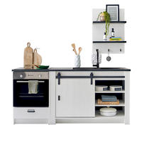 KÜCHEN-SET weiß Pinie, anthrazit 3-teilig 196 cm, Küchenschrank Set im Landhaus-Stil - Anthrazit/Schwarz, Holzwerkstoff/Metall (196/180/64cm) - Furn.Design