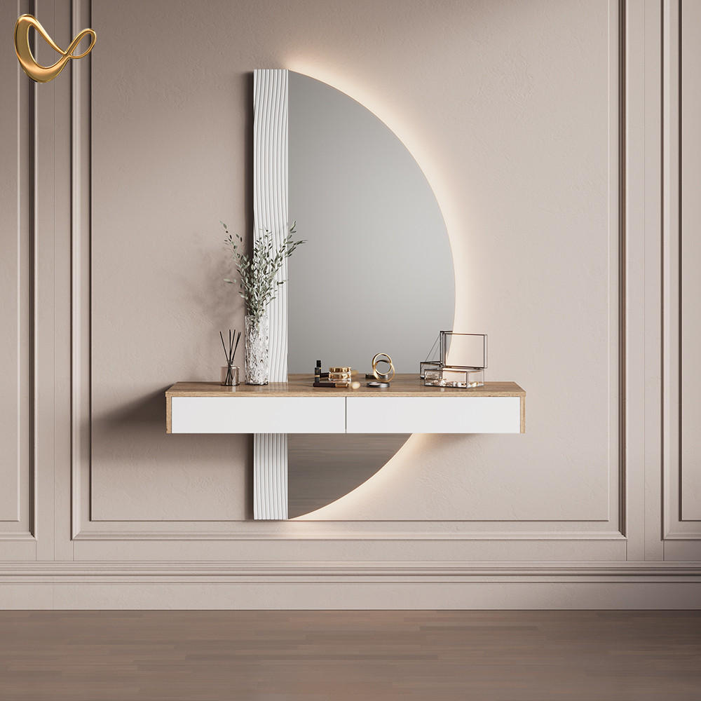 SCHMINKTISCH Ascona Weiß 120 cm mit LED Beleuchtung - Eichefarben/Weiß, Holzwerkstoff (120/161.1/40cm) - Livinity®