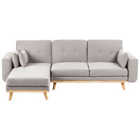 ROZKLÁDACÍ ROHOVÁ POHOVKA 3-místná Látka Šedá pravostranná Kaarina - světle hnědá, textil (260/152cm) - Beliani
