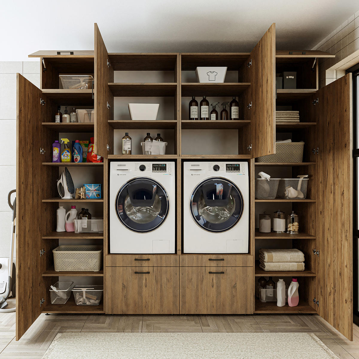 WASCHMASCHINENSCHRANK Serie 2 254cm Breit, 240cm Hoch - Eichefarben, Holzwerkstoff (254/240/67cm)