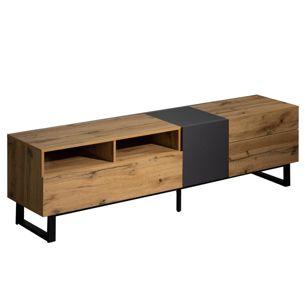 LOWBOARD 180/38/50 cm aus MDF mit Drucköffnung und 2 Schubladen Eichefarben/Anthrazit - Alteiche, Holzwerkstoff (180/50/38cm) - Modenvie
