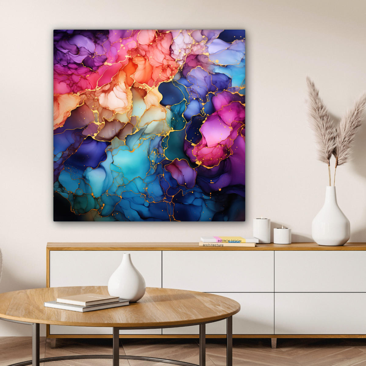 LEINWANDBILD Marmor - Bunt - Abstrakt 90x90 cm - Multicolor, Textil (90/90cm) - MuchoWow