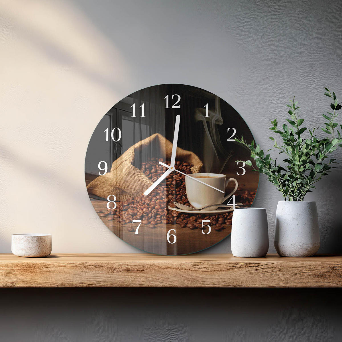 WANDUHR fi30 cm - Kaffeebohnen - Braun, Glas (30/30/0.4cm) - TULUP