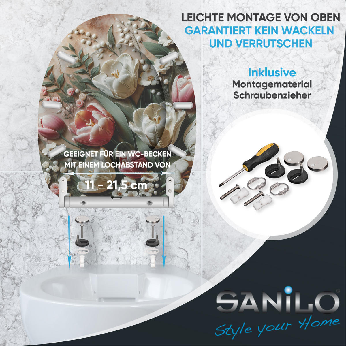 WC-SITZ mit Absenkautomatik & Top Fix Blossique - Grün, Holzwerkstoff (37.7/5/48cm) - Sanilo