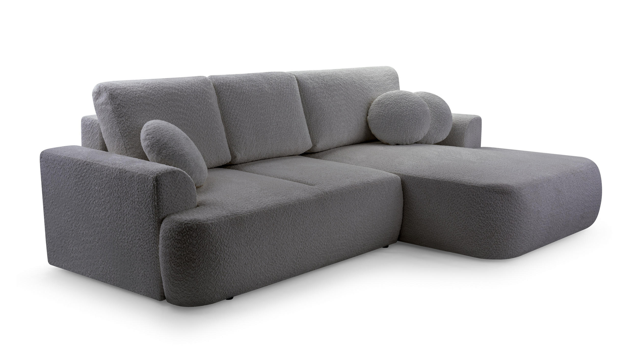 ECKSOFA FILO Grau Boucle-Stoff mit Schlaffunktion - Grau, Holz (260/168cm) - MASSENO
