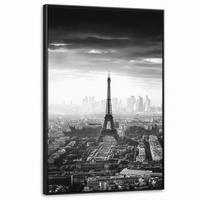 LEINWAND Bilder mit Rahmen - Paris - Skyline - Eiffelturm - Stadt - Wolken - 100x150 - Dunkelgrau, Textil (100/150cm) - MuchoWow
