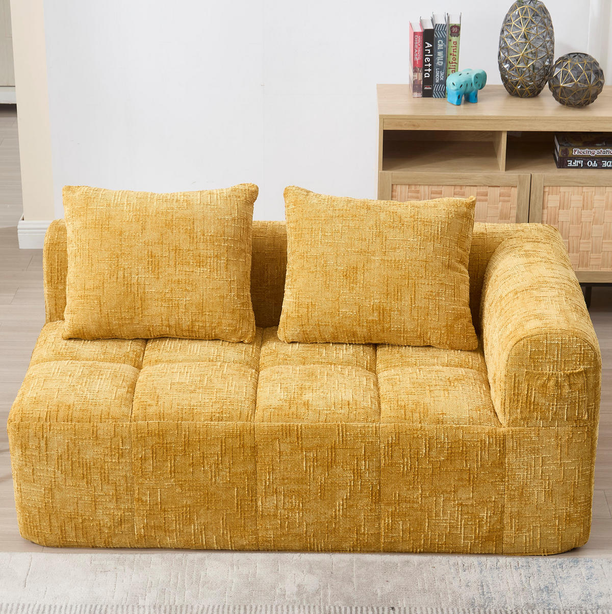 SOFA od chenille tkanine, 158/90/60 cm žuta, s bočnim džepovima - žuta, tekstil (60/160/90cm) - BEAOK