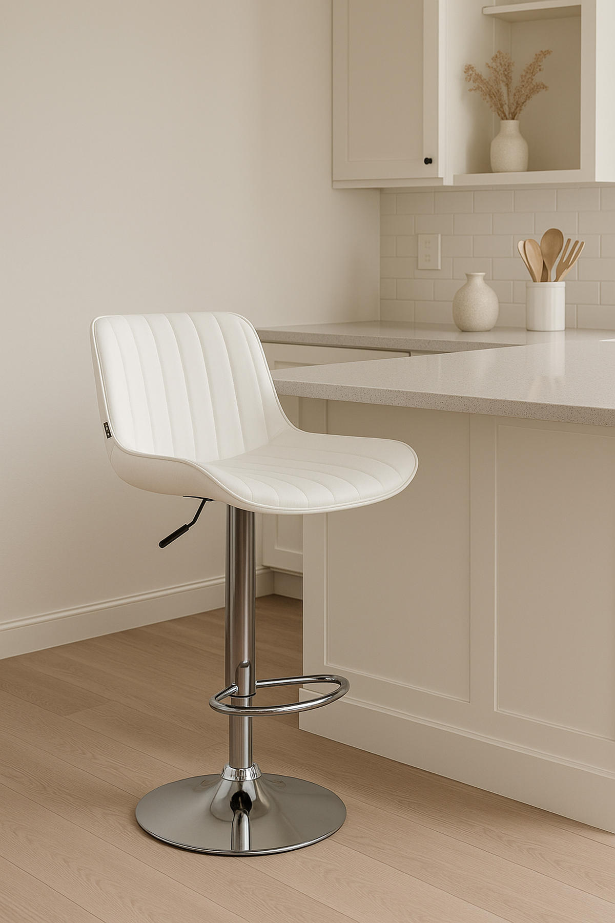 BARHOCKER Lento Gestell Metall in Chromoptik Kunstleder Weiß - Chromfarben/Weiß, Kunststoff/Metall (50/108/50cm) - TPFLiving