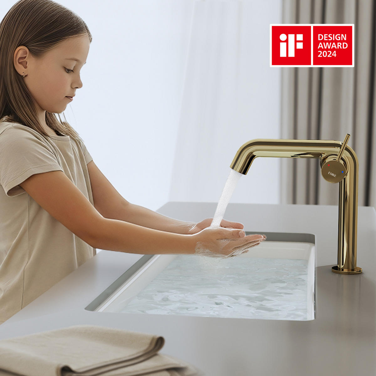 WASCHTISCHARMATUR Ventilkernzertifizierung Champagnergold 15cm - Goldfarben, Metall (20/7.6/22.2cm) - EMKE