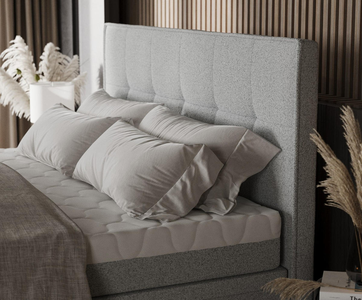 BOXBETT Arivo 160/200 cm Hellgrau im Riva Stoff - Hellgrau/Schwarz, Holz/Holzwerkstoff (160/200cm) - AltaBeds