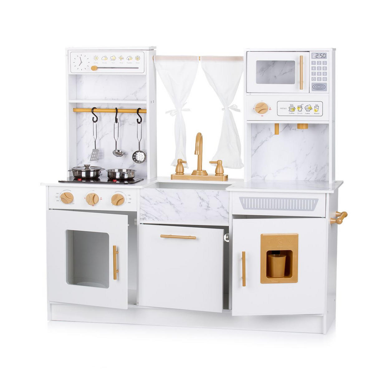 SPIELKÜCHE 94 cm weiß Holz, Licht und Sound, Mikrowelle, Eismaschine, Töpfe, Spüle - Weiß, Holz (94/29/94cm) - Chipolino