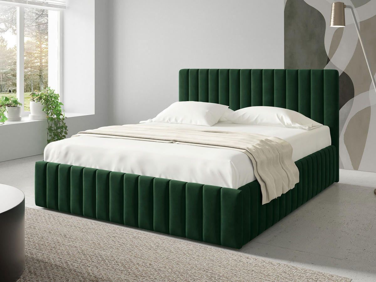 POLSTRBETT Lewezo - Naturfarben/Grün, Holzwerkstoff/Textil (160/200cm) - MIRJAN24