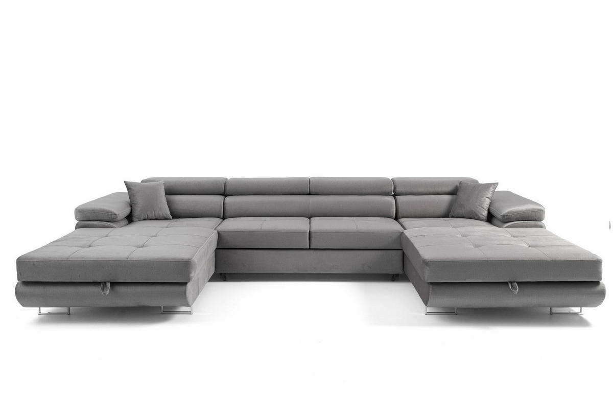 ECKSOFA U-Form ALONZO U mit Schlaffunktion 130x280 Velours Grau - Silberfarben/Grau, Holz/Textil (350/90/203cm) - Muffo