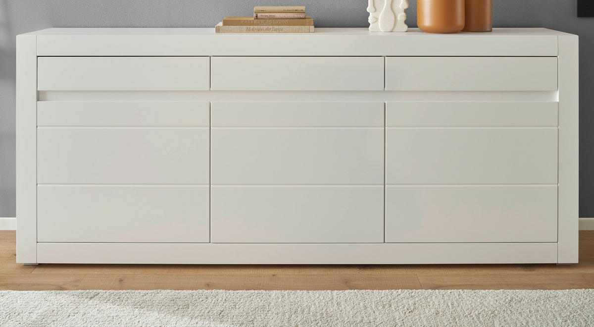 SIDEBOARD weiß matt, Evoke Eiche, Kommode 217 x 90 cm, Soft-Close-Funktion - Eichefarben/Silberfarben, Holzwerkstoff/Kunststoff (217/90/42cm) - Furn.Design