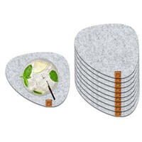 GLASUNTERSETZER mit Lederlabel 10er-Set - Hellgrau, Textil (11/13cm) - Miqio Design