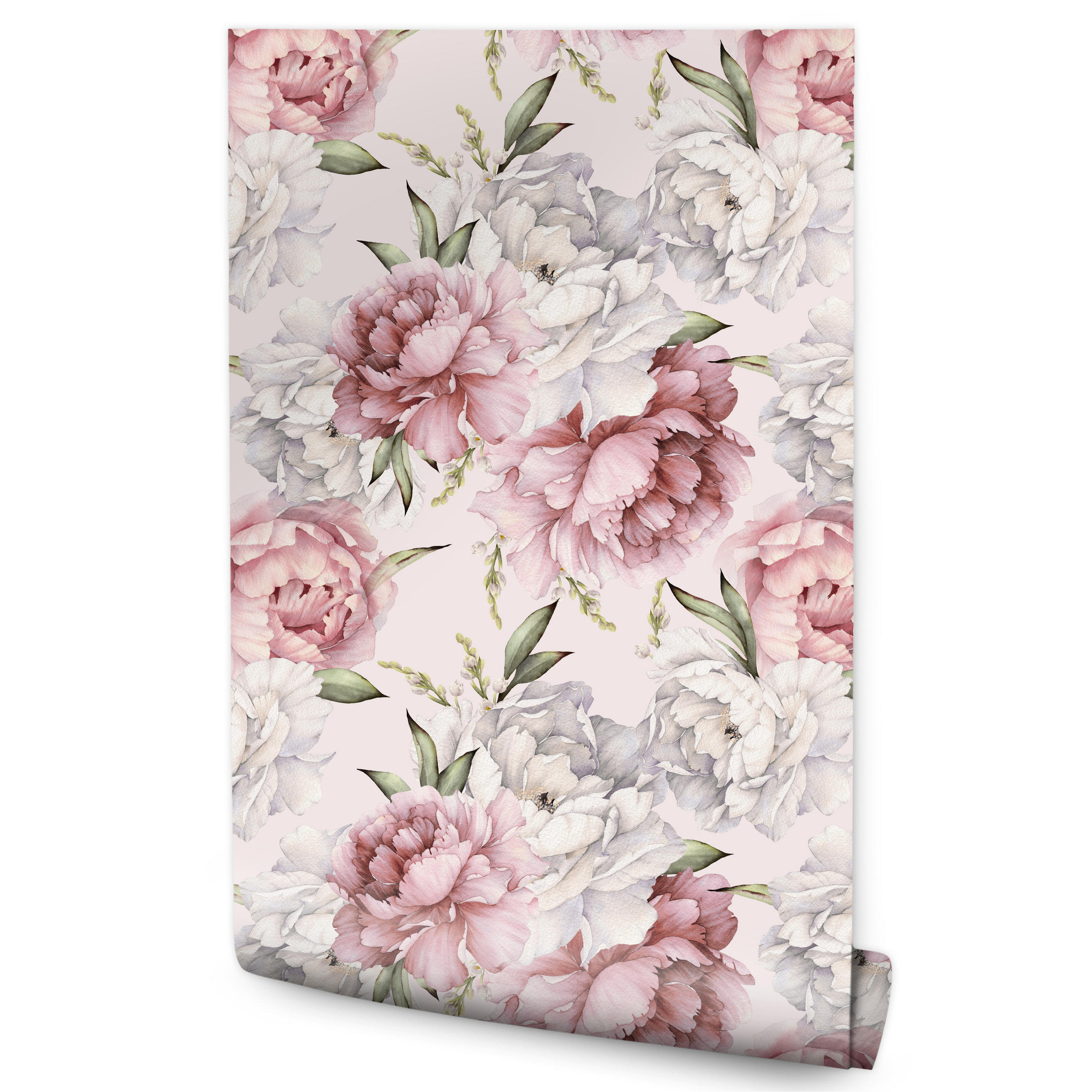 VLIESTAPETE Rosa Pfingstrosen – Rosa, Grün, Creme – 50x1000 cm - Creme/Rosa, Papier (50/1000cm) - Muralo