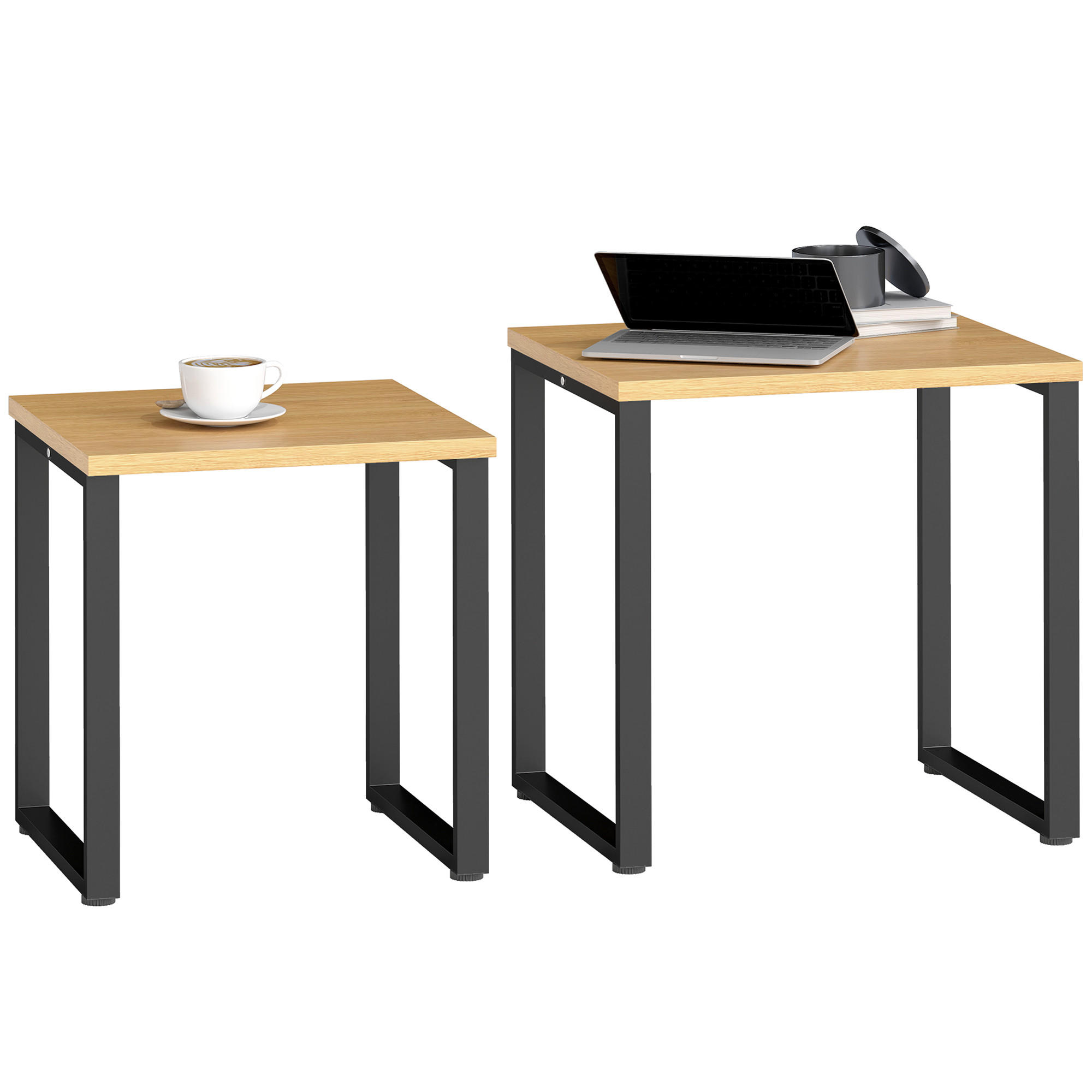 COUCHTISCH 2er-Set mit Metallrahmen, moderne Wohnzimmertische im Naturholz-Look für Wohnzimmer - Naturfarben, Holzwerkstoff (50/60/60cm)