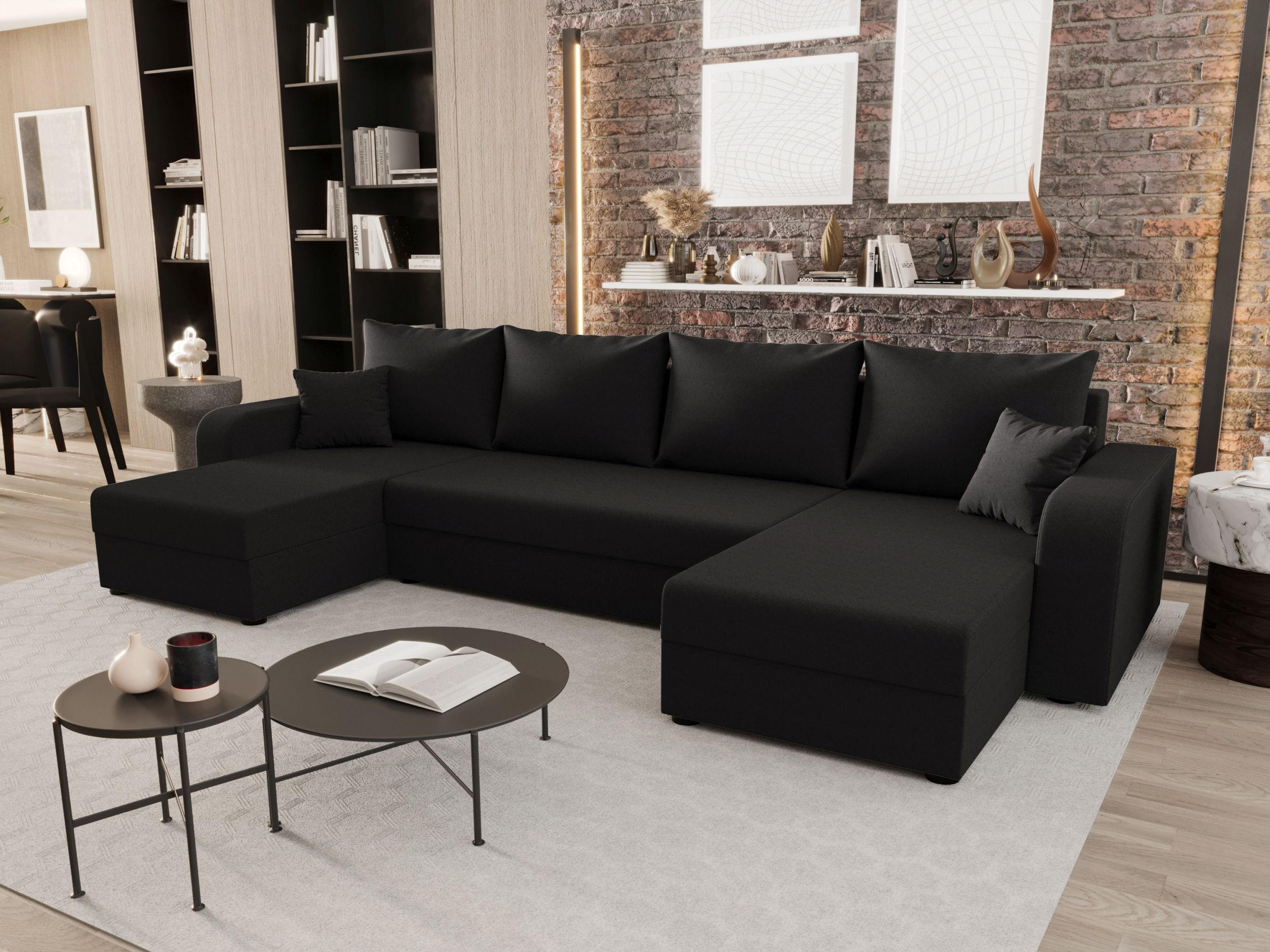 WOHNLANDSCHAFT HEWLET U BIS Sawana 05 mit Schlaffunktion - Schwarz, Textil (305/90/140cm) - Bedante