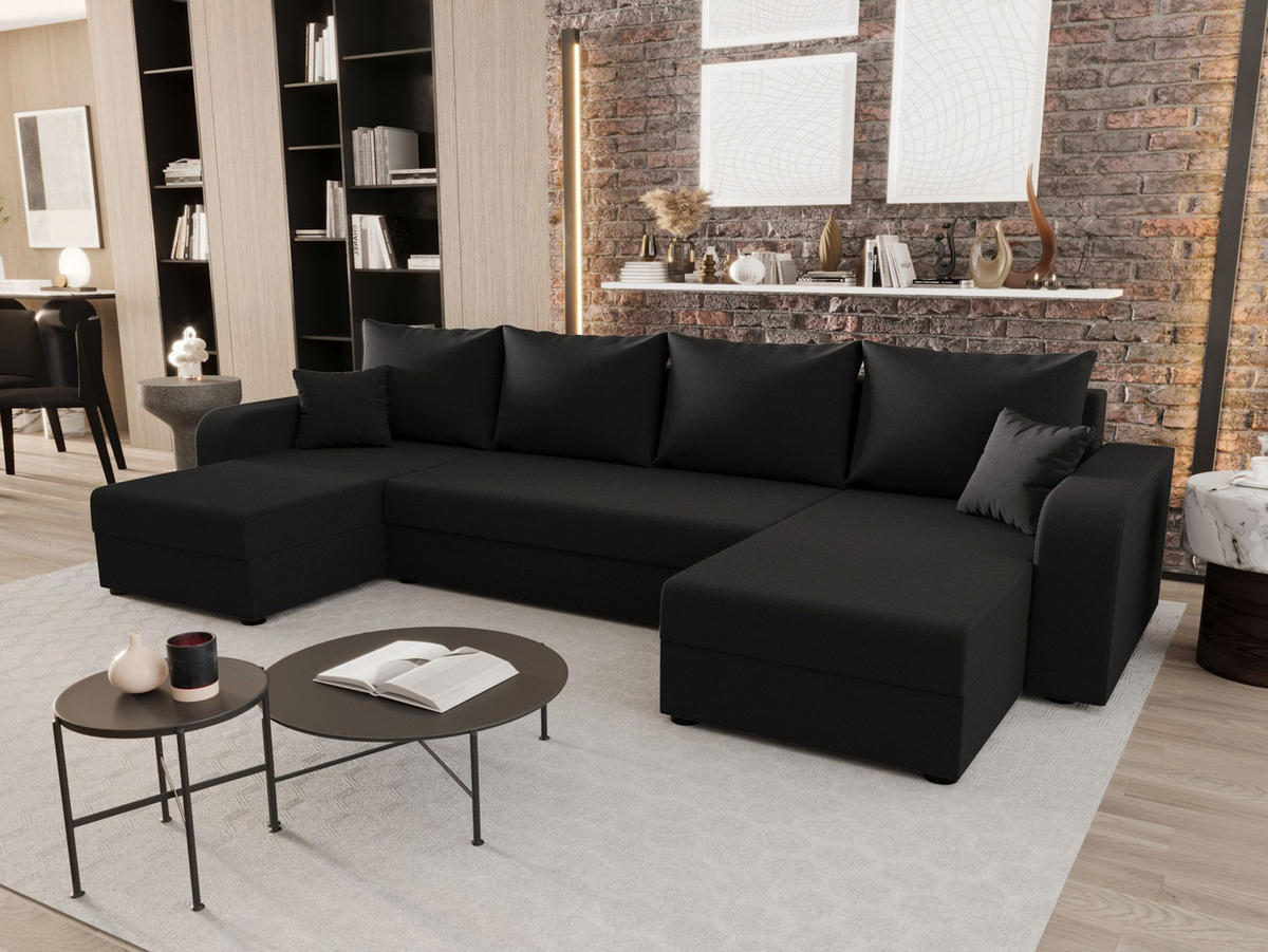WOHNLANDSCHAFT HEWLET U BIS Sawana 05 mit Schlaffunktion - Schwarz, Textil (305/90/140cm) - Bedante