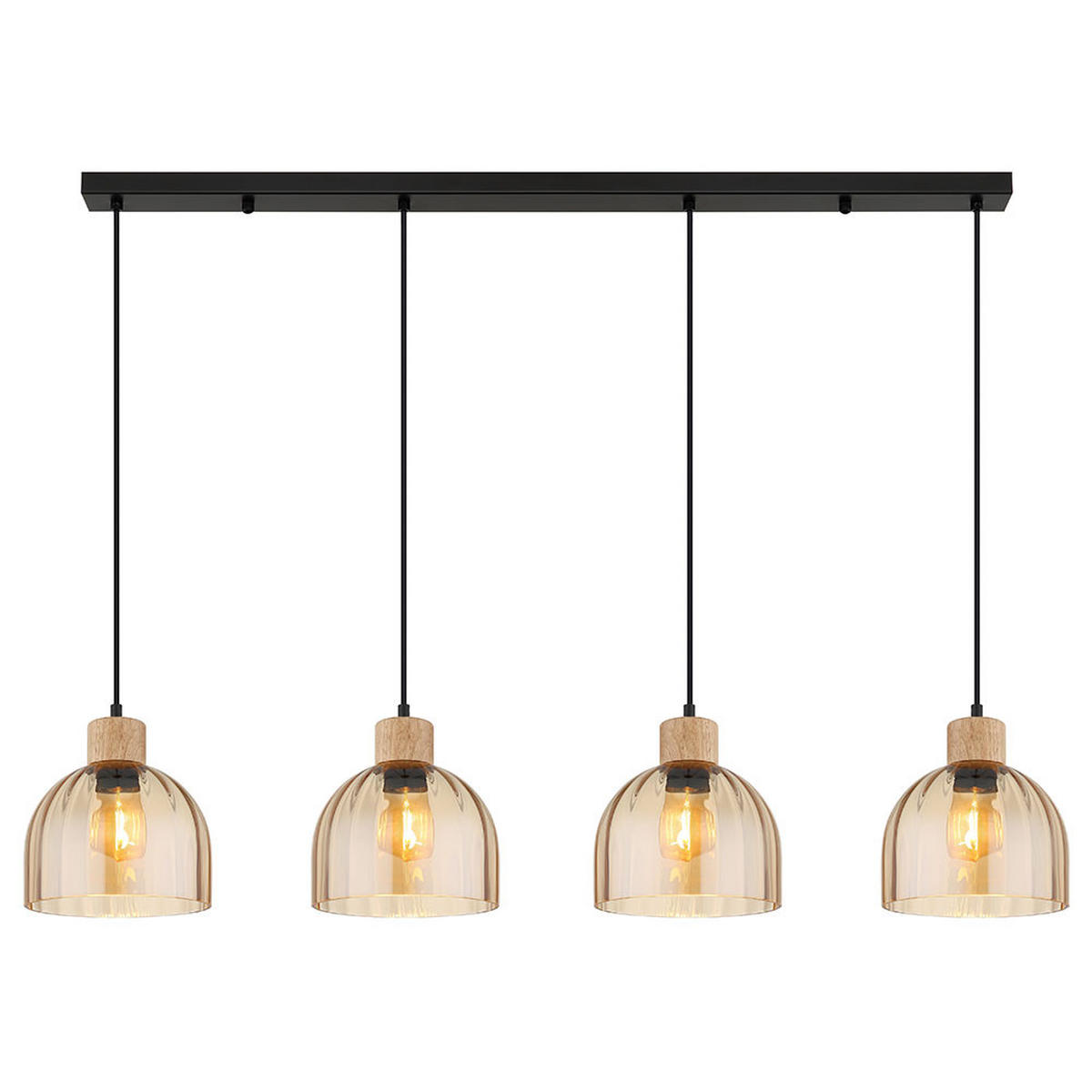 LED PENDELLEUCHTE SWANSON Metall, Schwarz matt, 4-flammig - Schwarz, Glas (113/20/120cm) - Globo Lighting