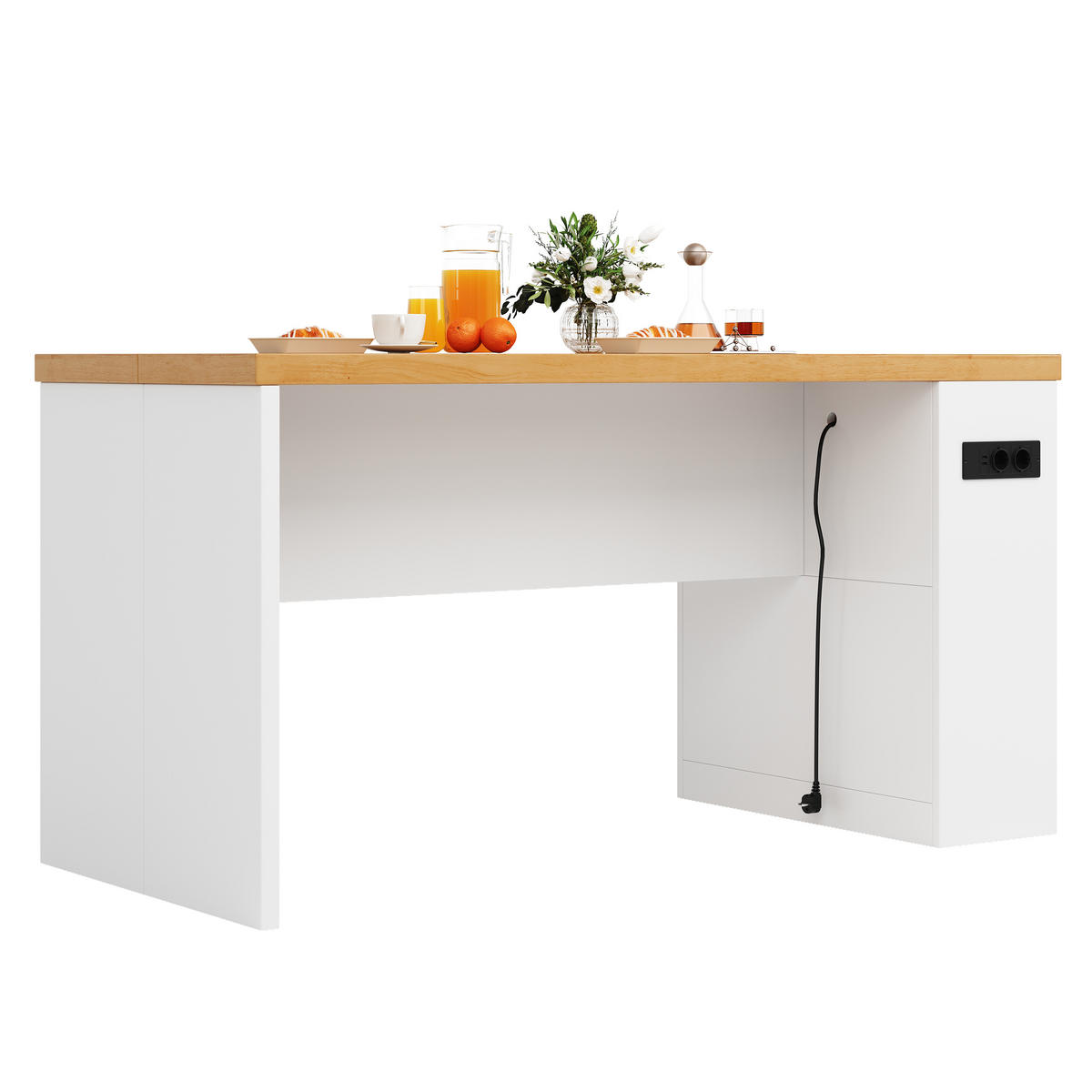 KÜCHENINSEL 90 cm MDF Weiß mit Arbeitsplatte und LED-Beleuchtung - Weiß, Holzwerkstoff (80/90/155cm) - Korfee