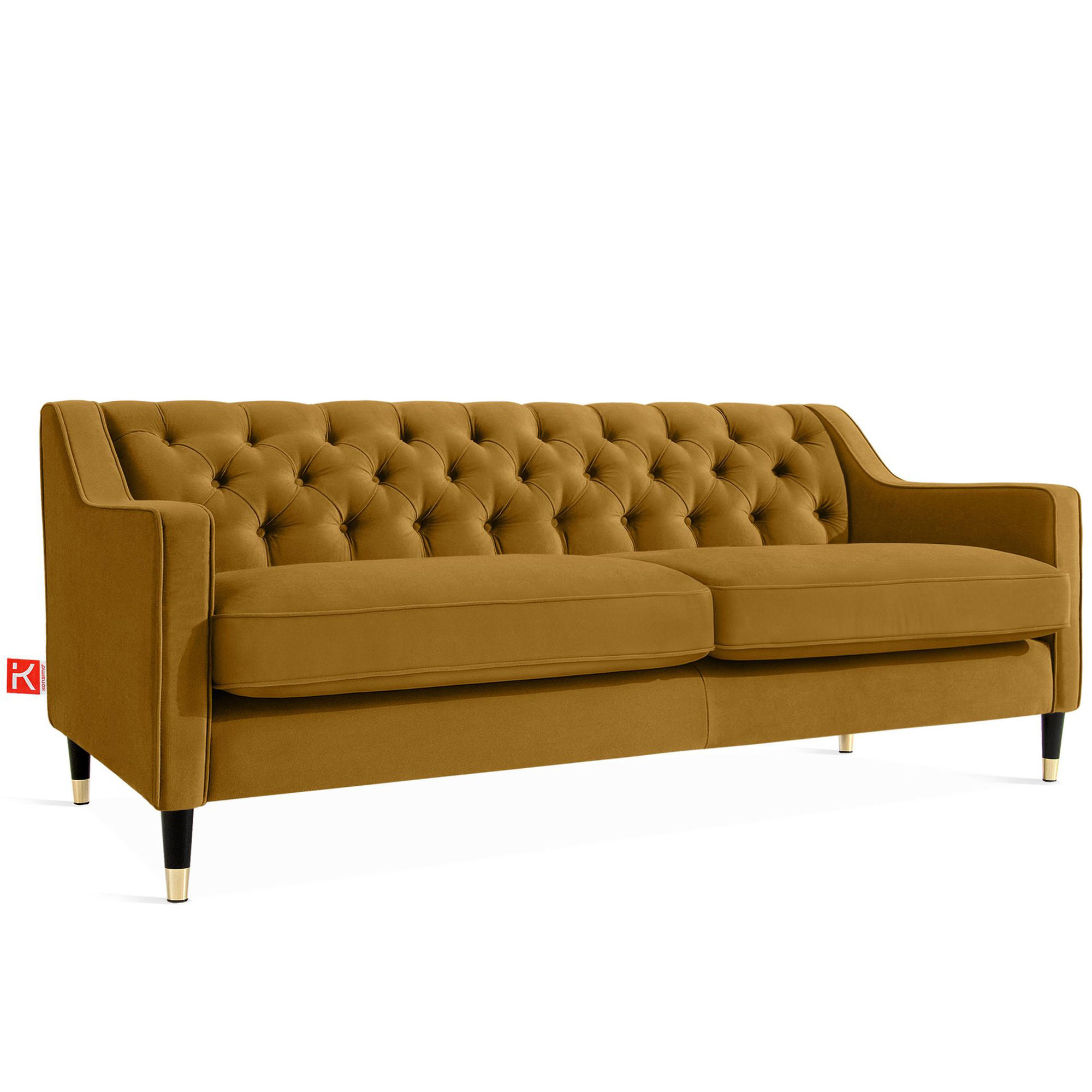 3-SITZER-SOFA NOMUS Velours, gesteppt, Gelb - Wengefarben/Gelb, Holz/Holzwerkstoff (192/78/80cm) - KONSIMO®