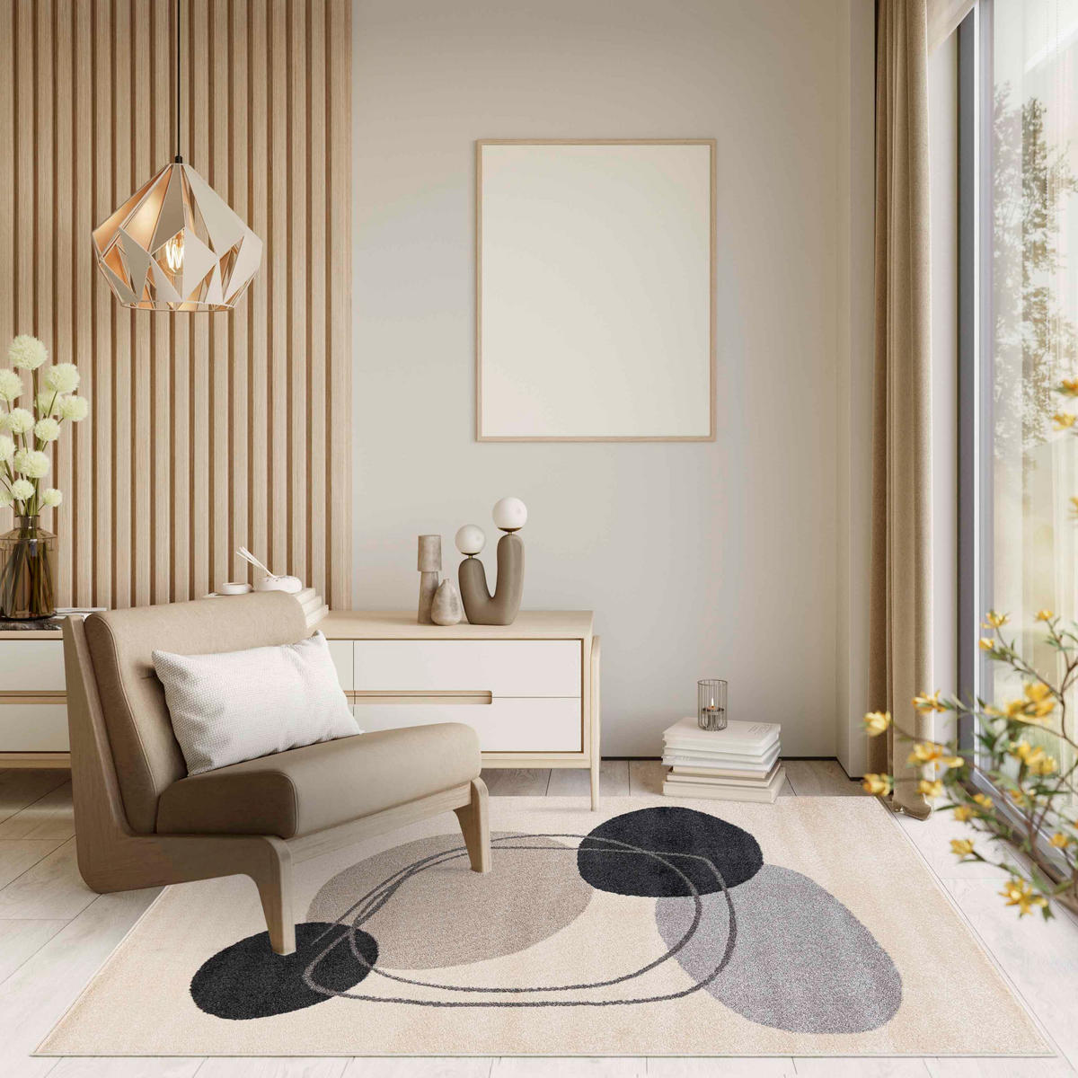 TEPPICH Beige Geometrisch In-Outdoor Pflanzlich Kurzflor Rechteckig 200 x 300 cm - Sandfarben, Textil (200/300cm) - Mazovia