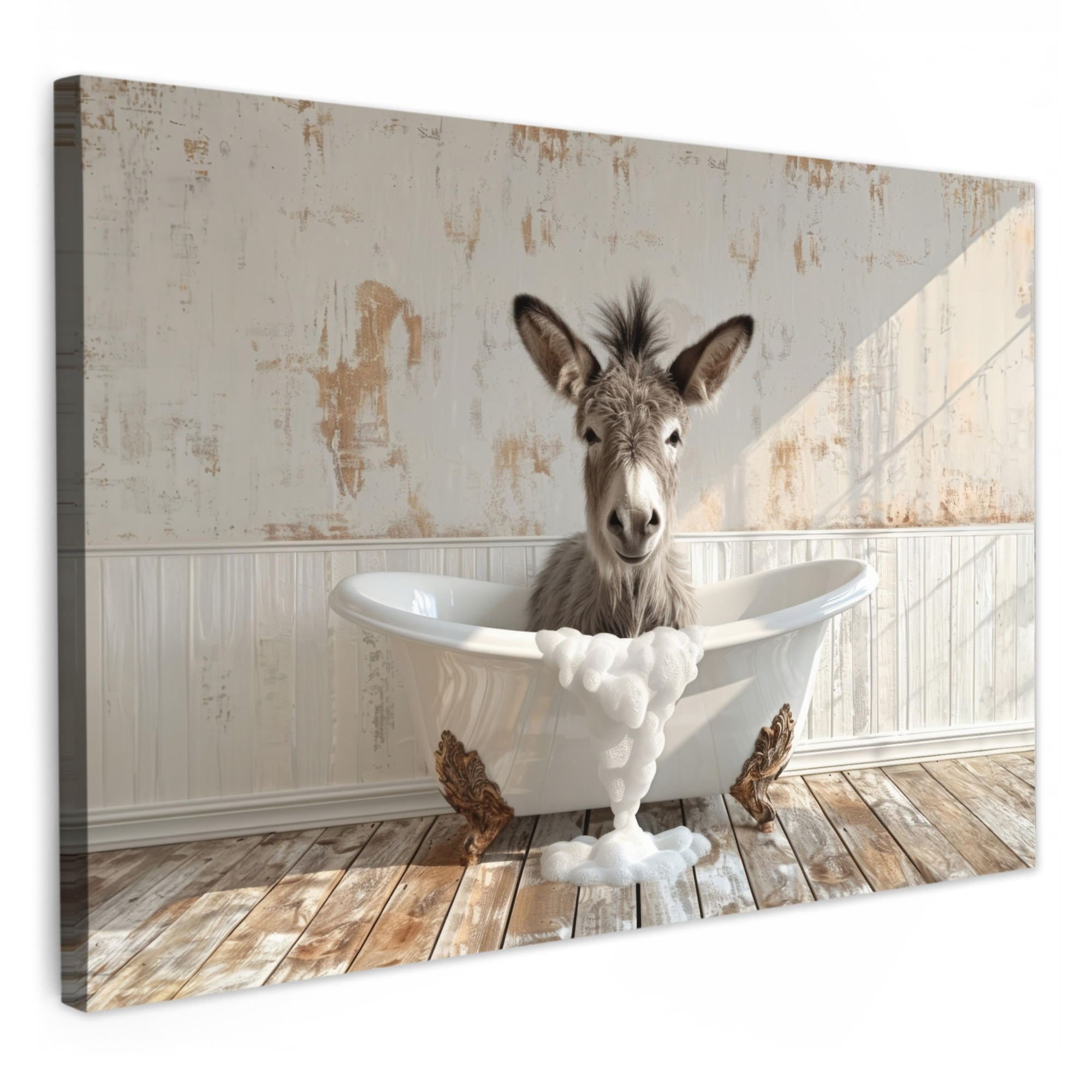 LEINWANDBILD Esel - Tiere - Badewanne - Schaumstoff 30x20 cm - Weiß, Textil (30/20cm) - MuchoWow