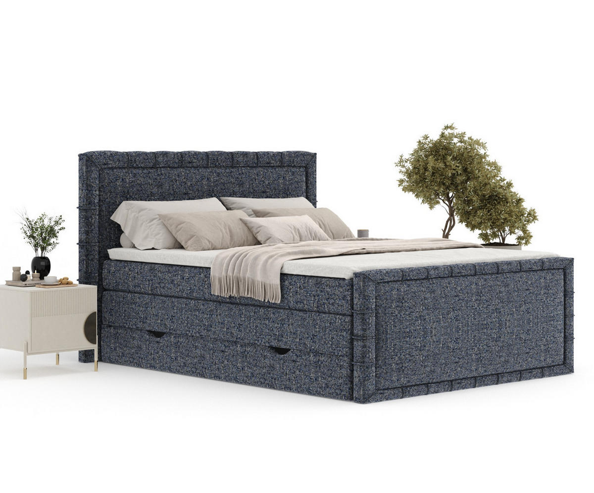 BOXBETT Estelle Marineblau 160/200 cm im Webstoff - Schwarz/Dunkelblau, Holz/Holzwerkstoff (160/200cm) - Maison de Reve