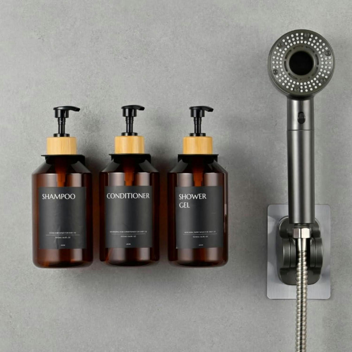 SEIFENSPENDER 3-teiliges Set Wandmontage 500ml Braun/Schwarz - Braun, Kunststoff (23/20/8cm)