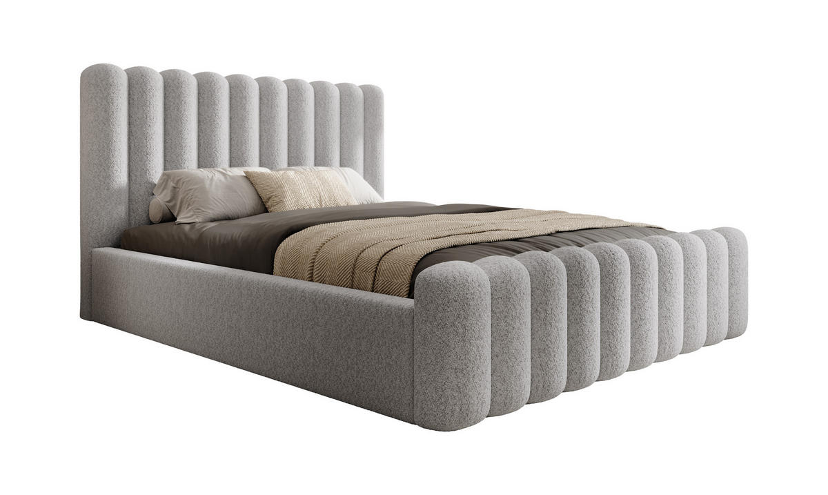 POLSTERBETT Komfortables Polsterbett Mona V 160x200 cm – Bett mit Stauraum & Halbwalzen-Design, Esche - Eschefarben/Schwarz, Holzwerkstoff/Kunststoff (160/200cm) - DomoHome