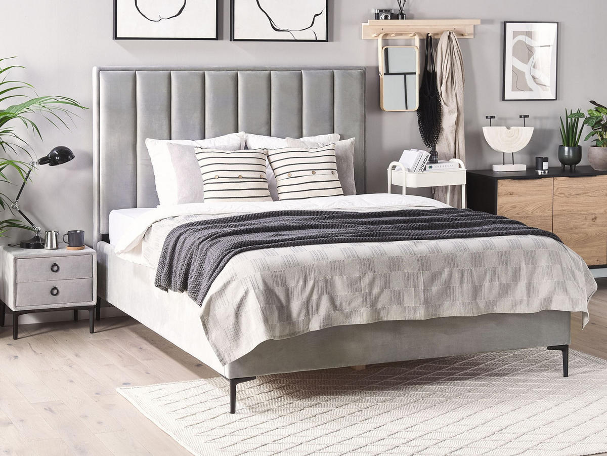 PAT TAPIȚAT 180x200 cm gri Sezanne - gri deschis, material textil (180/200cm) - Beliani