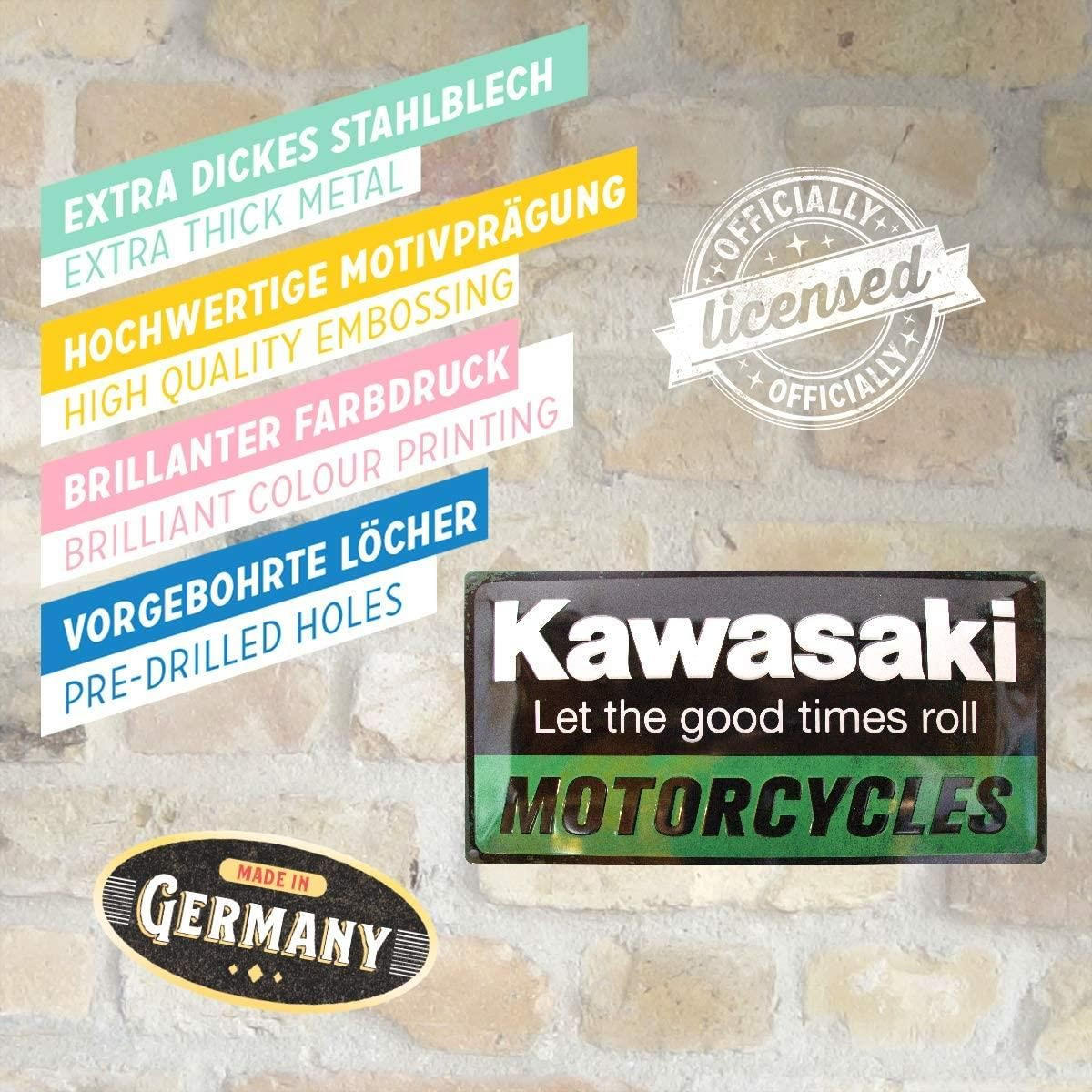 BLECHSCHILD 25/50 cm Kawasaki Motorcycles - Multicolor, Metall (50/25/1cm) - Nostalgic-Art
