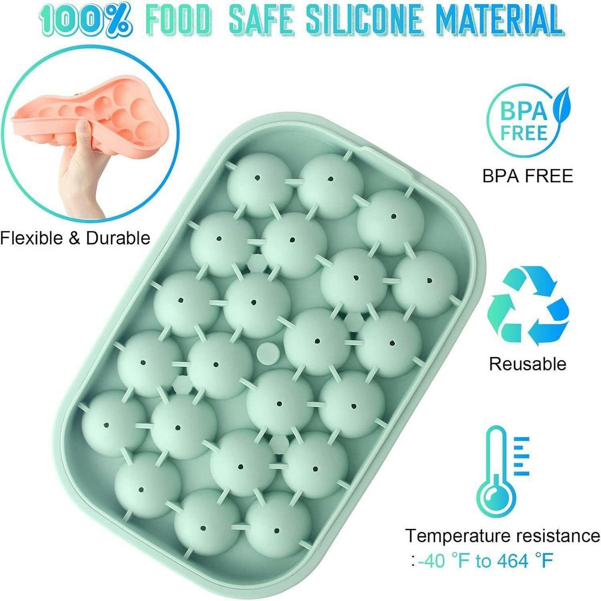 EISWÜRFELFORM 2-teiliges Set für 44 Eisbälle BPA-frei Silikon Grün und Rosa - Multicolor, Kunststoff (12/3.8/20cm)