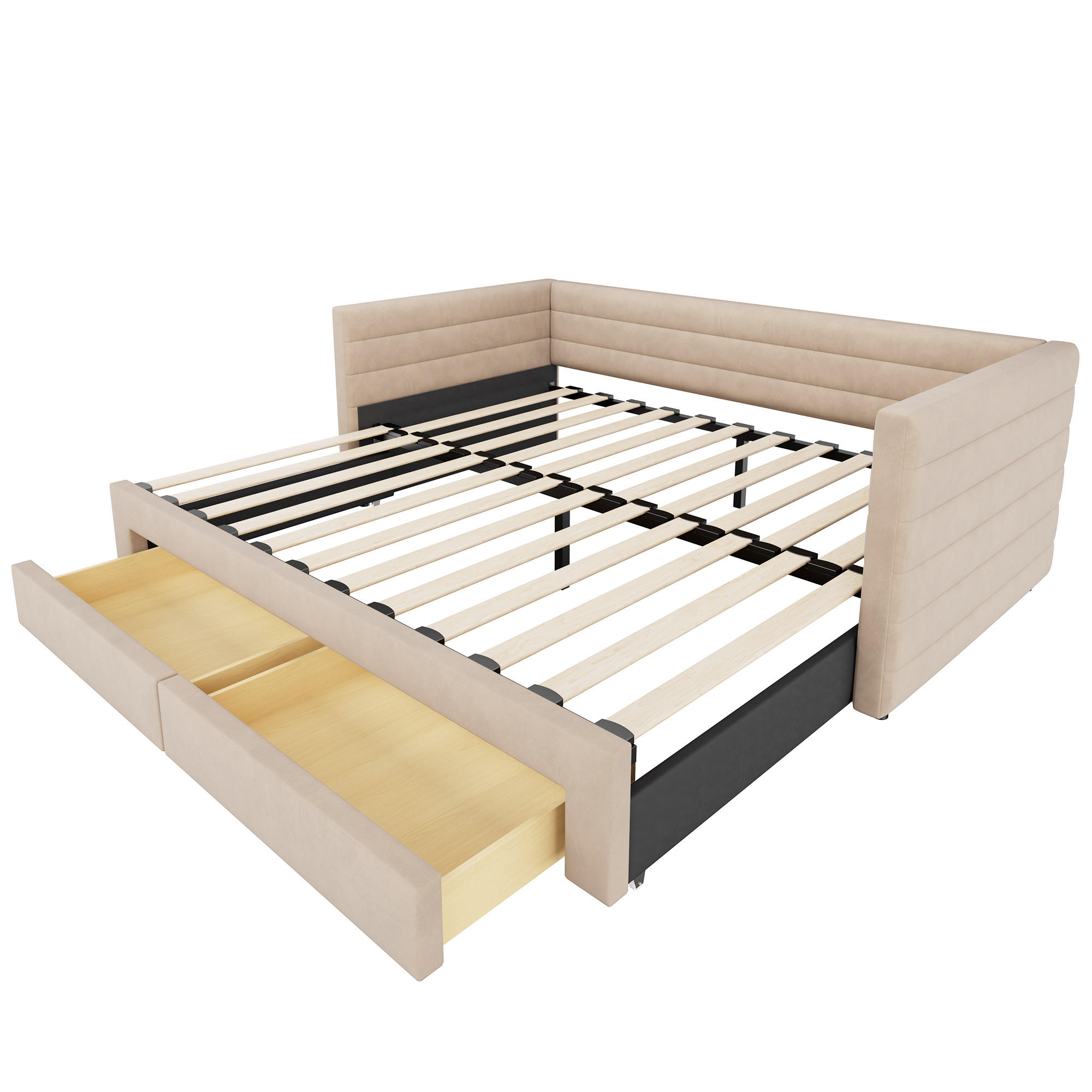 AUSZIEHBETT 90/180/190 cm DE-01664, in Beige, mit 2 Schubladen - Beige, Metall (90/190cm) - ComfortXL