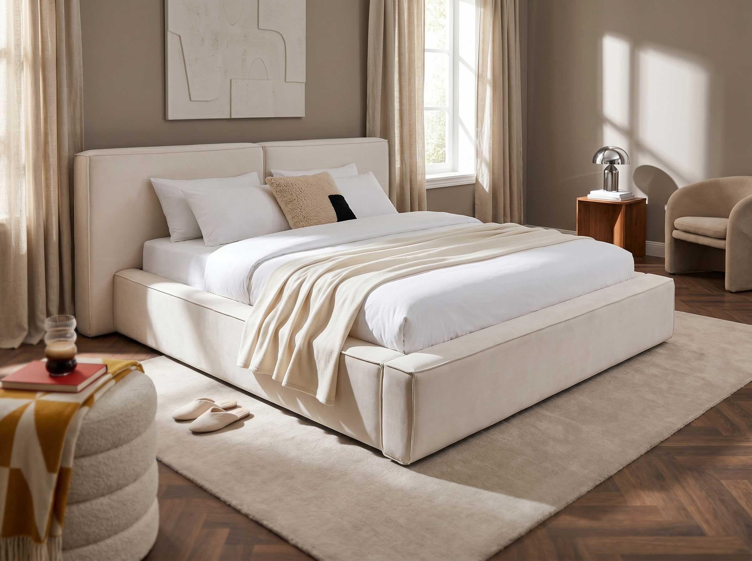 POLSTERBETT Jodie XL Cream 200/200 cm Samt mit Bettkasten - Creme, Textil/Metall (200/200cm) - wonello