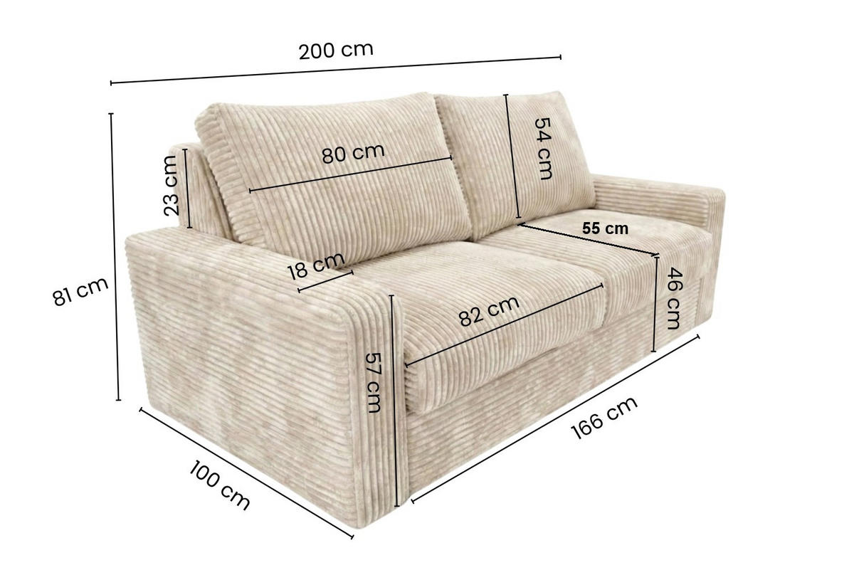 2-SITZER-SOFA Isola mit Schlaffunktion Cordbezug Beige - Beige, Textil (200/81/100cm) - KS Home Concept