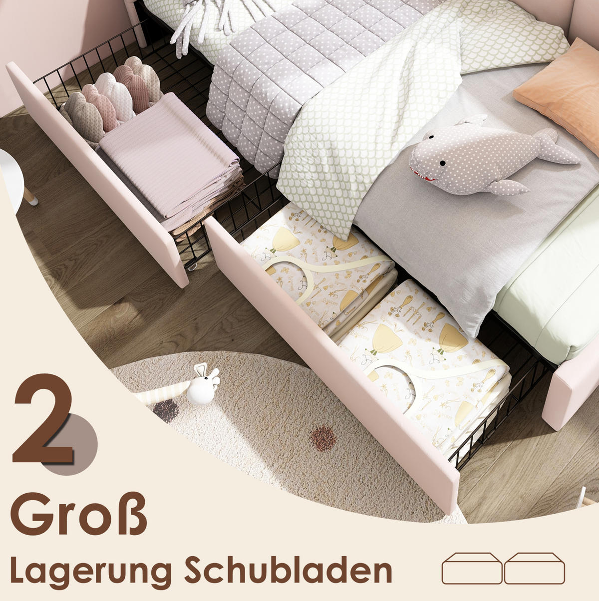 POLSTERBETT 90/190 cm Rosa aus Samt mit 2 Schubladen - Rosa, Textil (90/190cm) - OKMYHOME