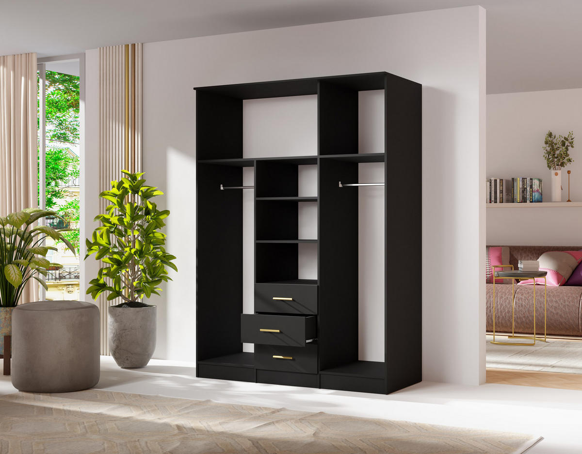 DREHTÜRENSCHRANK - LIMON 3D - Schwarz - Schwarz, Holzwerkstoff/Metall (154/210/64cm) - Möblo
