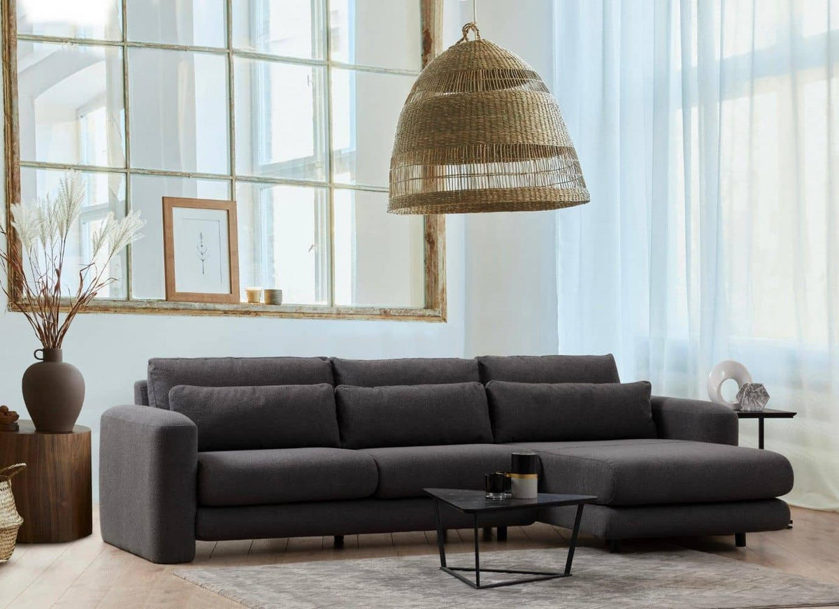 ECKSOFA mit losen Rückenkissen - Schwarz/Grau, Holz/Kunststoff (165/290cm) - myHomelando