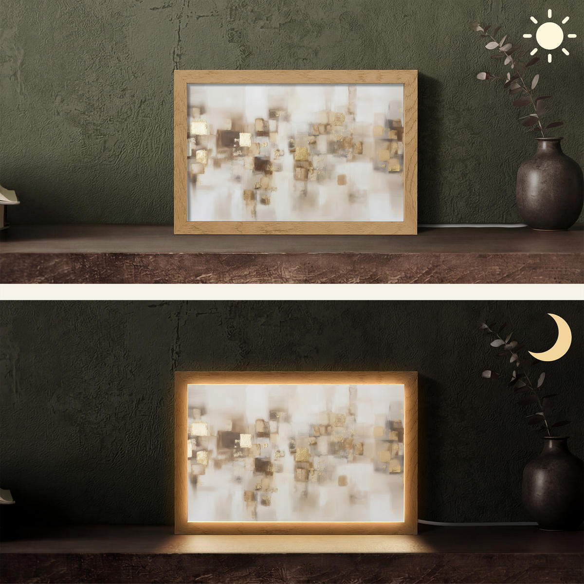 STOLNÁ LAMPA Abstraktné štvorce - zemité tóny - hmlisté 30x20 cm - farba hrušky, kompozitné drevo (8/30/20cm) - OnlyWow