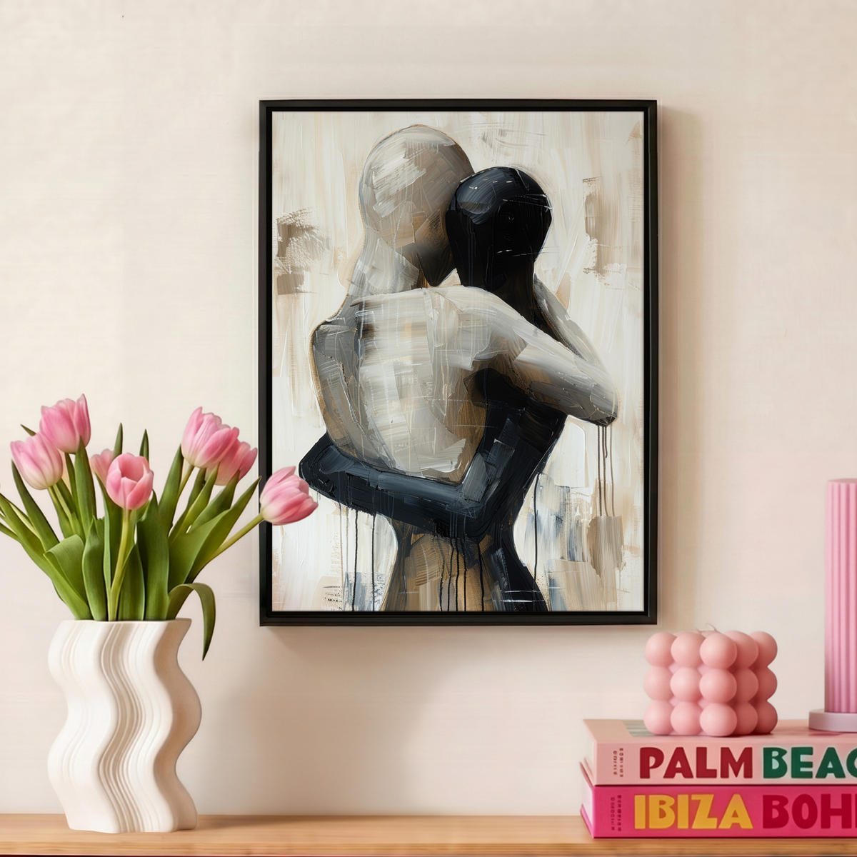 LEINWAND Bilder mit Rahmen - Abstrakt - Liebe - Schwarz und weiß - Modern - 30x40 - Schwarz, Textil (30/40cm) - MuchoWow
