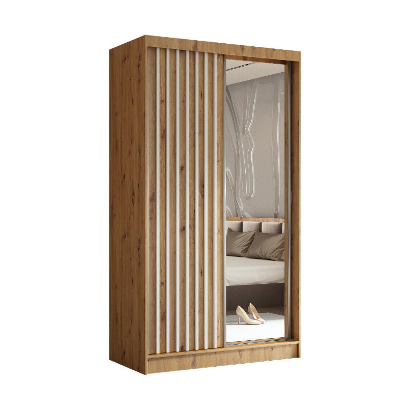SCHWEBETÜRENSCHRANK Erika 120 cm mit Lamellen und Spiegel 2-türig, Artisan, Artisan, Lamelle weiß - Eiche Artisan/Braun, Kunststoff (120/216/51cm) - Margaret Hadas24