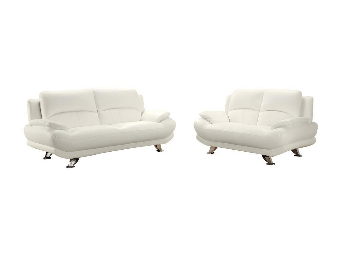 COUCHGARNITUR - 5 Personen - kunstleder - elfenbeinfarben Musko - Weiß, Leder/Metall (200/89/91cm) - Vente-Unique