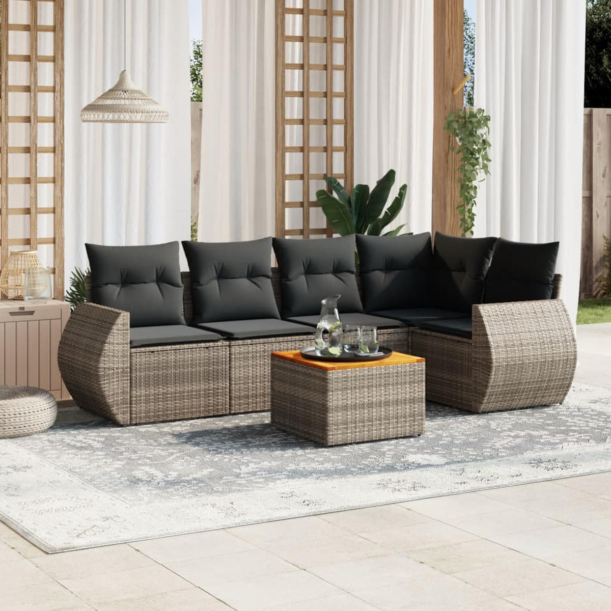 GARTEN-SOFAGARNITUR 6-teilig Mit Kissen Grau Poly Rattan - Grau, Kunststoff - vidaXL