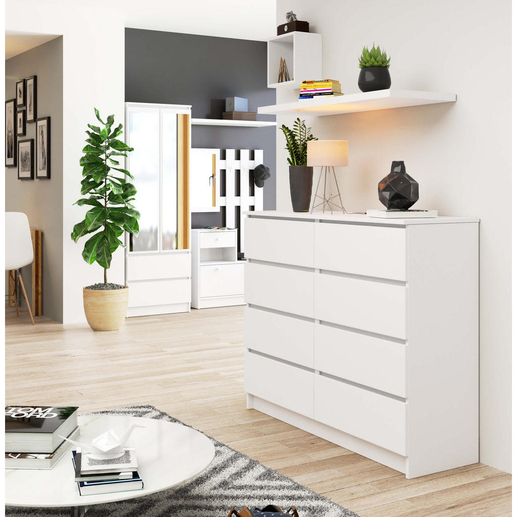Thumbnail - Akord Kommode, Weiß, Holzwerkstoff, Nachbildung, 8 Schubladen, Rechteckig,Rechteckig, 120x99x40 cm, Wohnzimmer, Kommoden...