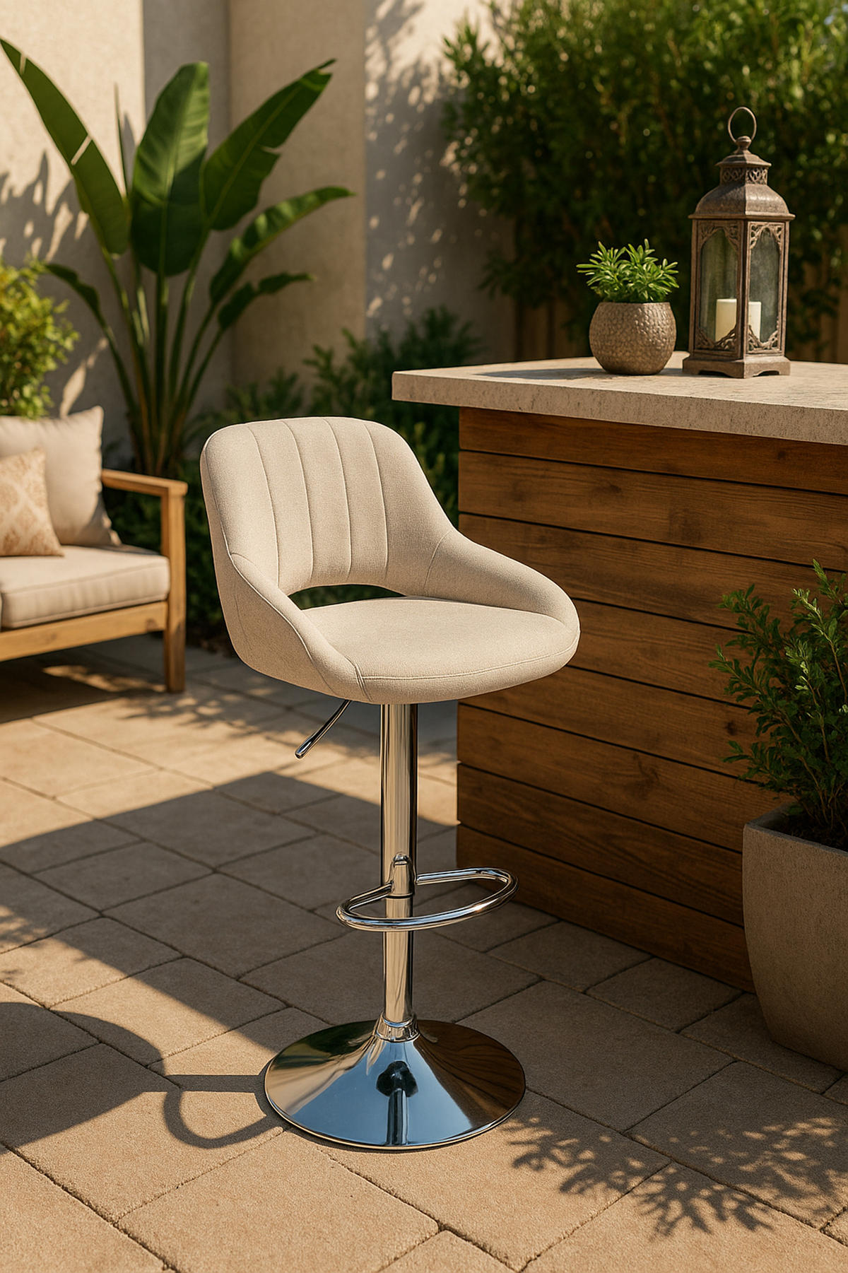 BARHOCKER 2er Set Milos Stoff C creme - Chromfarben/Naturfarben, Textil/Metall (47/106/48cm) - TPFLiving