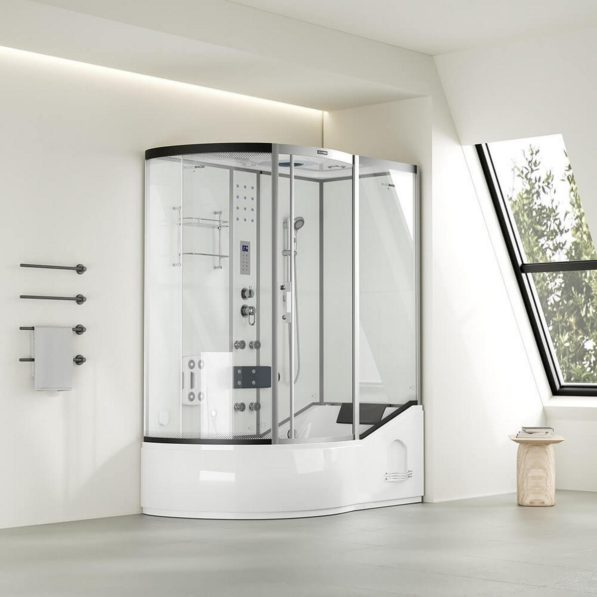 DAMPFDUSCHE ALLIN 4IN1 - Weiß, Links - Weiß, Glas (90cm) - Home Deluxe