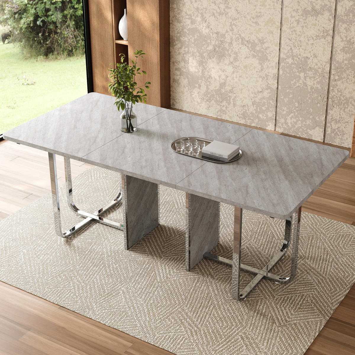 ESSTISCH mit Metallgestell 180/80/75 cm in Grau für 6–8 Personen - Grau, Holzwerkstoff (180/80/75cm) - BEAOK